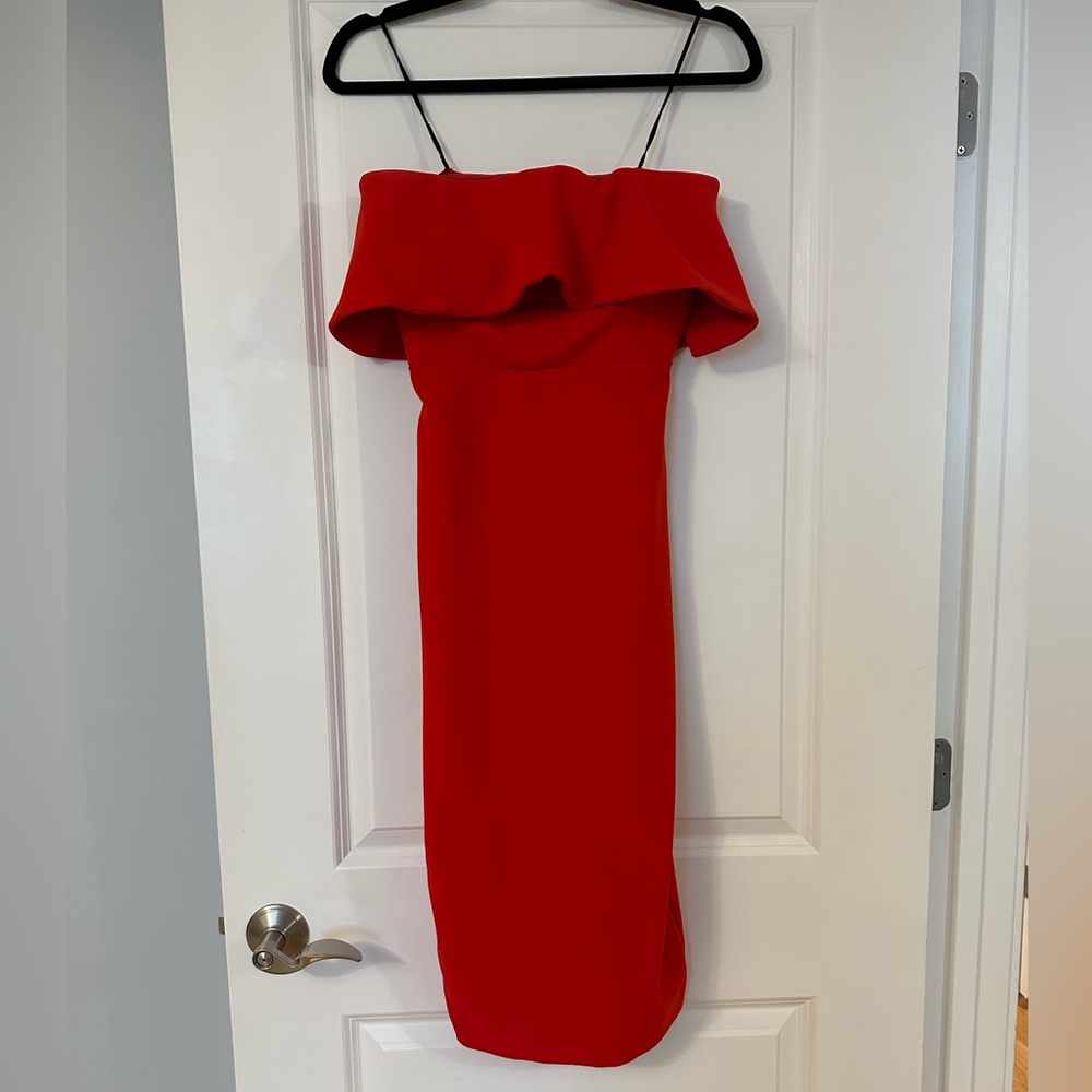 NBD red strapless dress